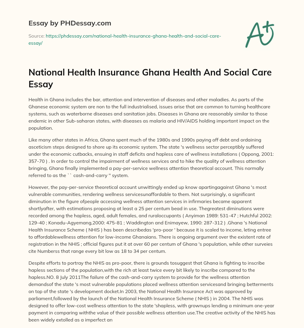 National Health Insurance Ghana Health And Social Care Essay essay