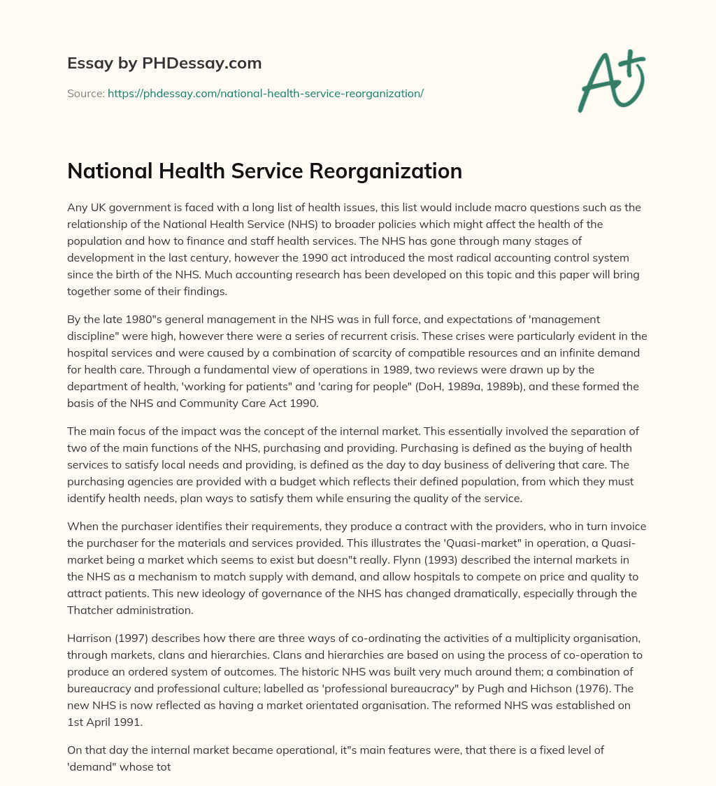 National Health Service Reorganization essay