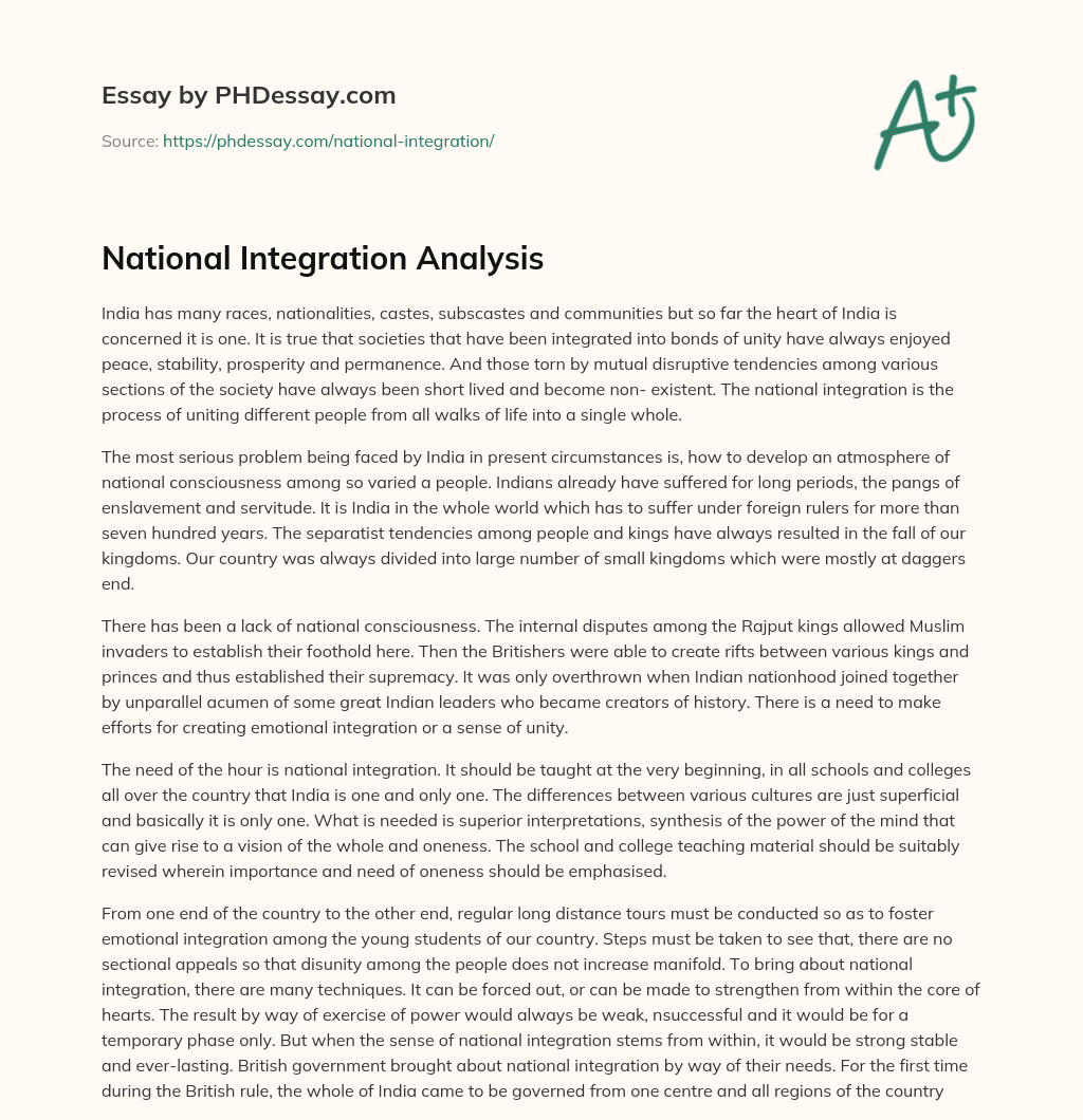 National Integration Analysis essay