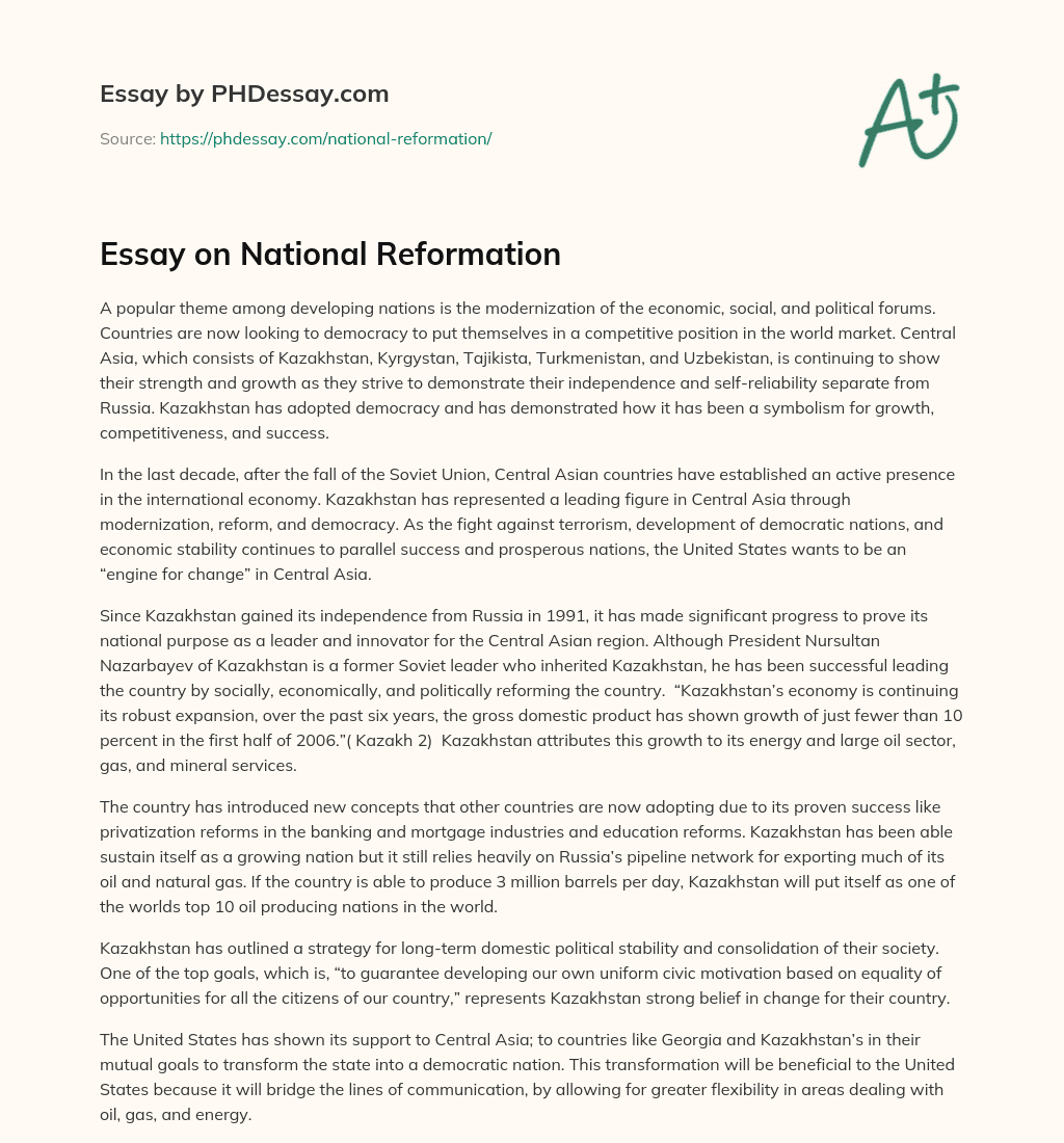 Essay on National Reformation essay