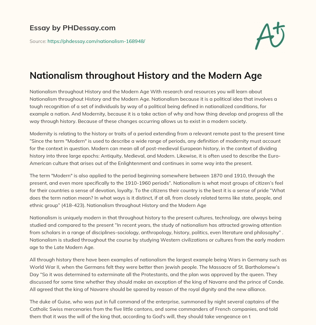 Nationalism throughout History and the Modern Age essay