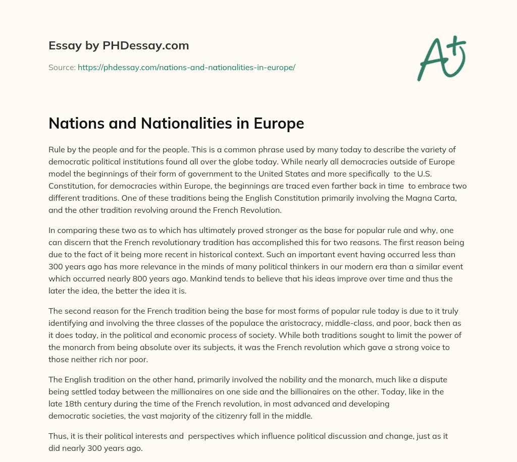 Nations and Nationalities in Europe essay