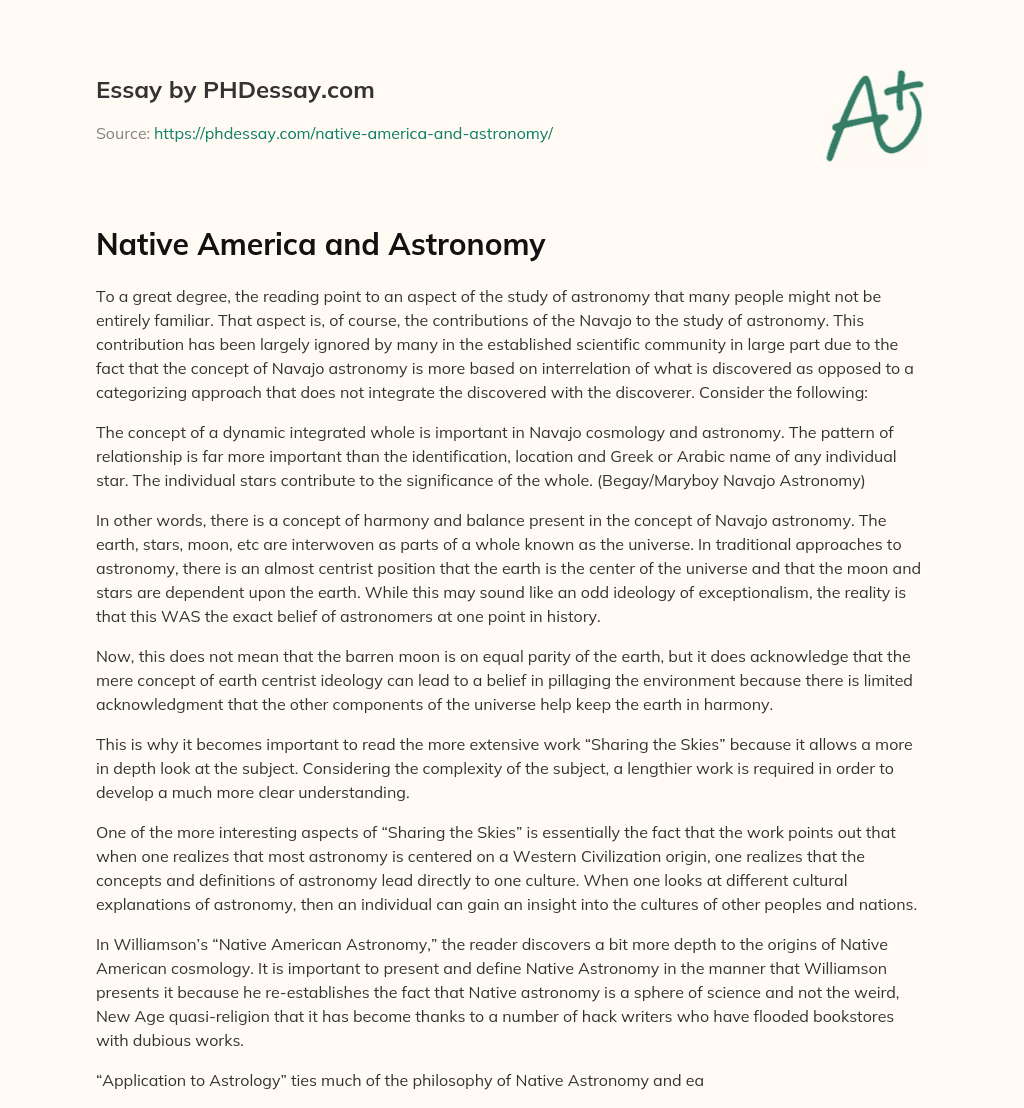 Native America and Astronomy essay