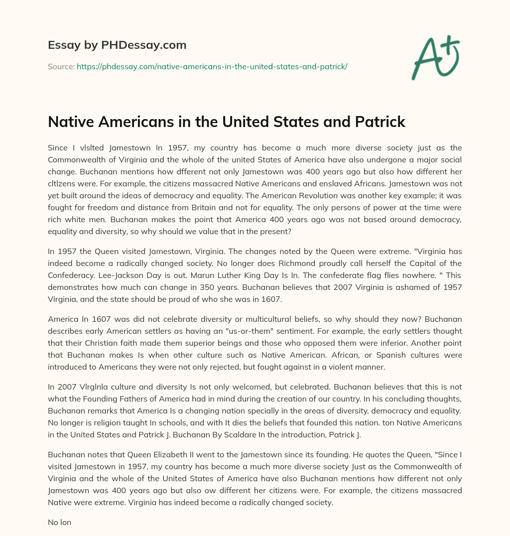 Native Americans in the United States and Patrick essay