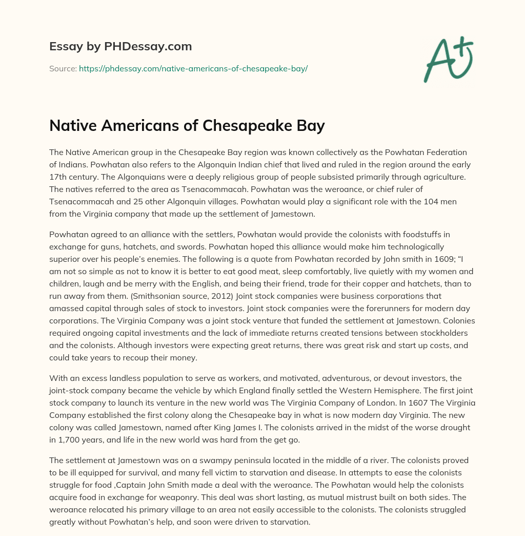 Native Americans of Chesapeake Bay essay