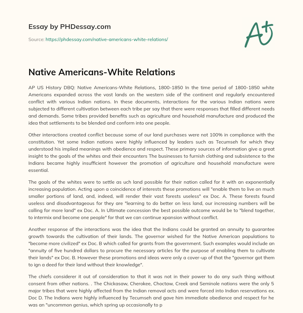 Native Americans-White Relations essay