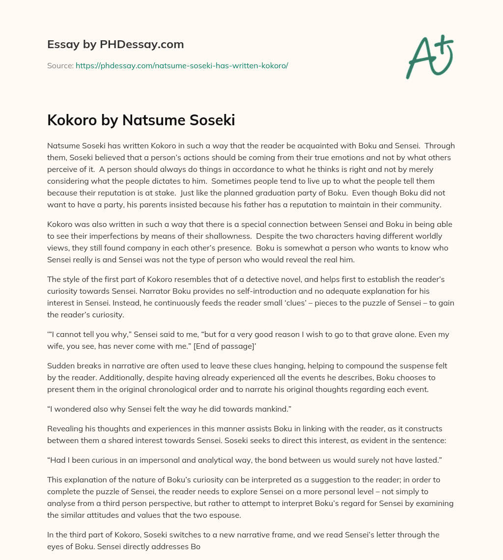 Kokoro by Natsume Soseki essay