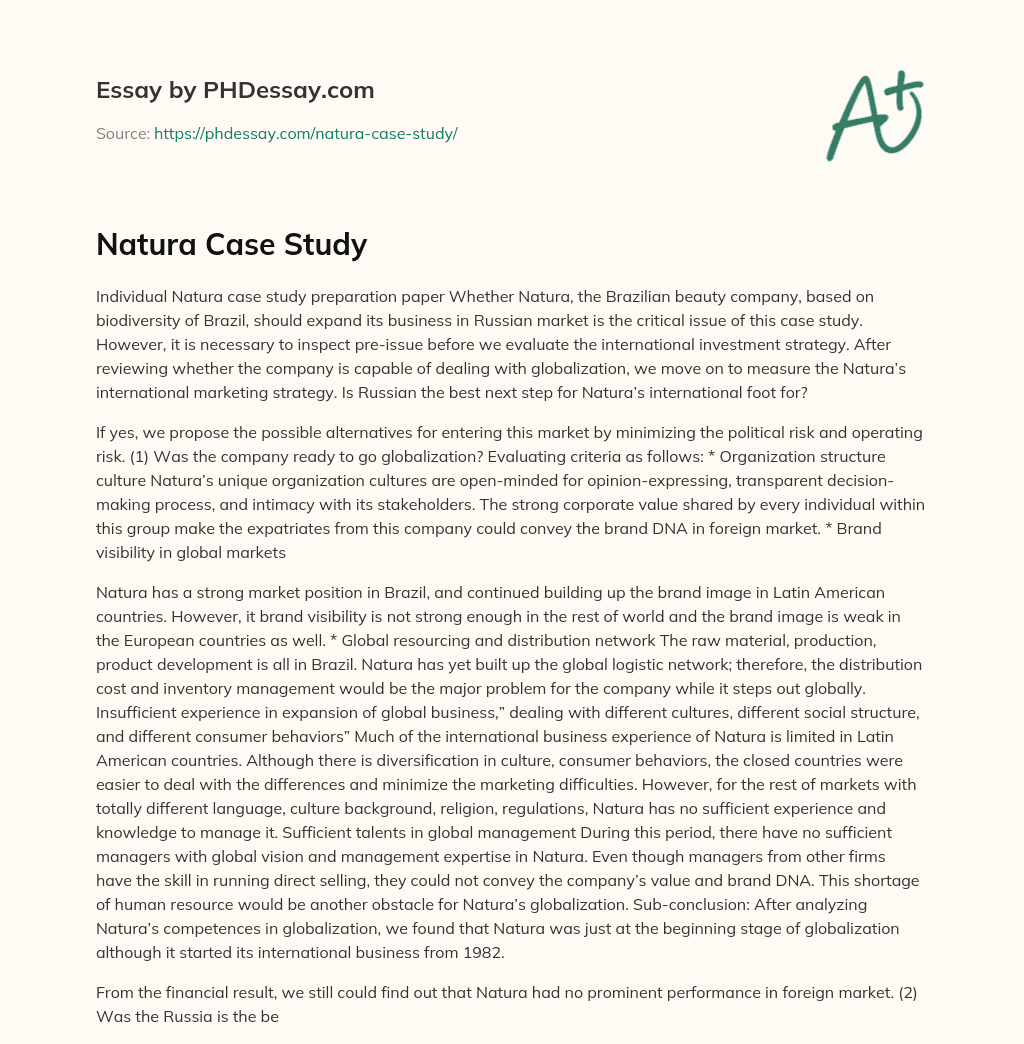 Natura Case Study essay
