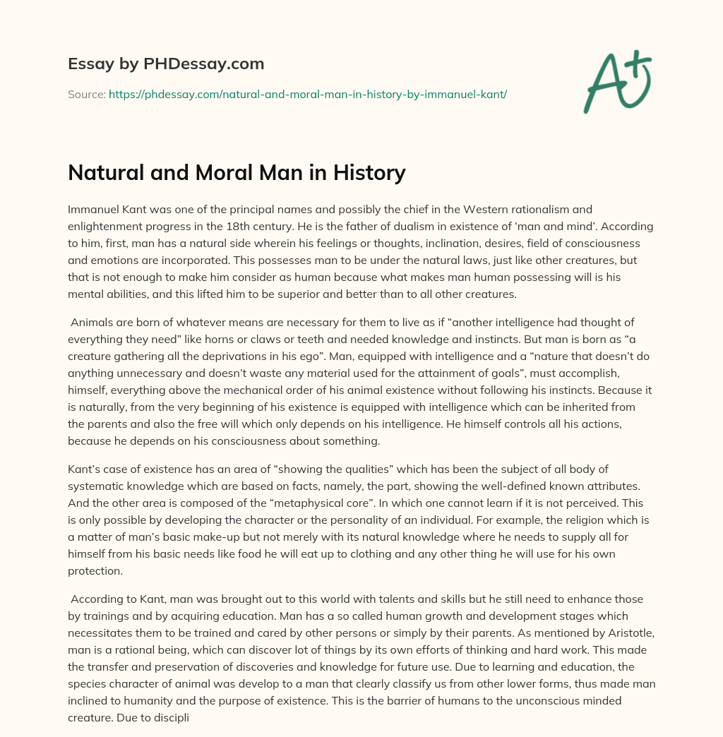 Natural and Moral Man in History essay