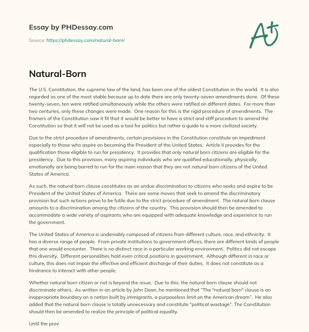 Natural-Born essay