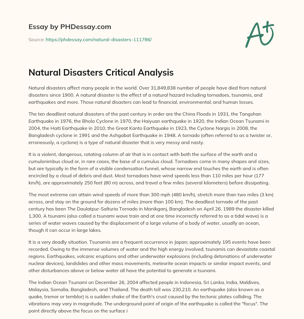 Natural Disasters Critical Analysis essay
