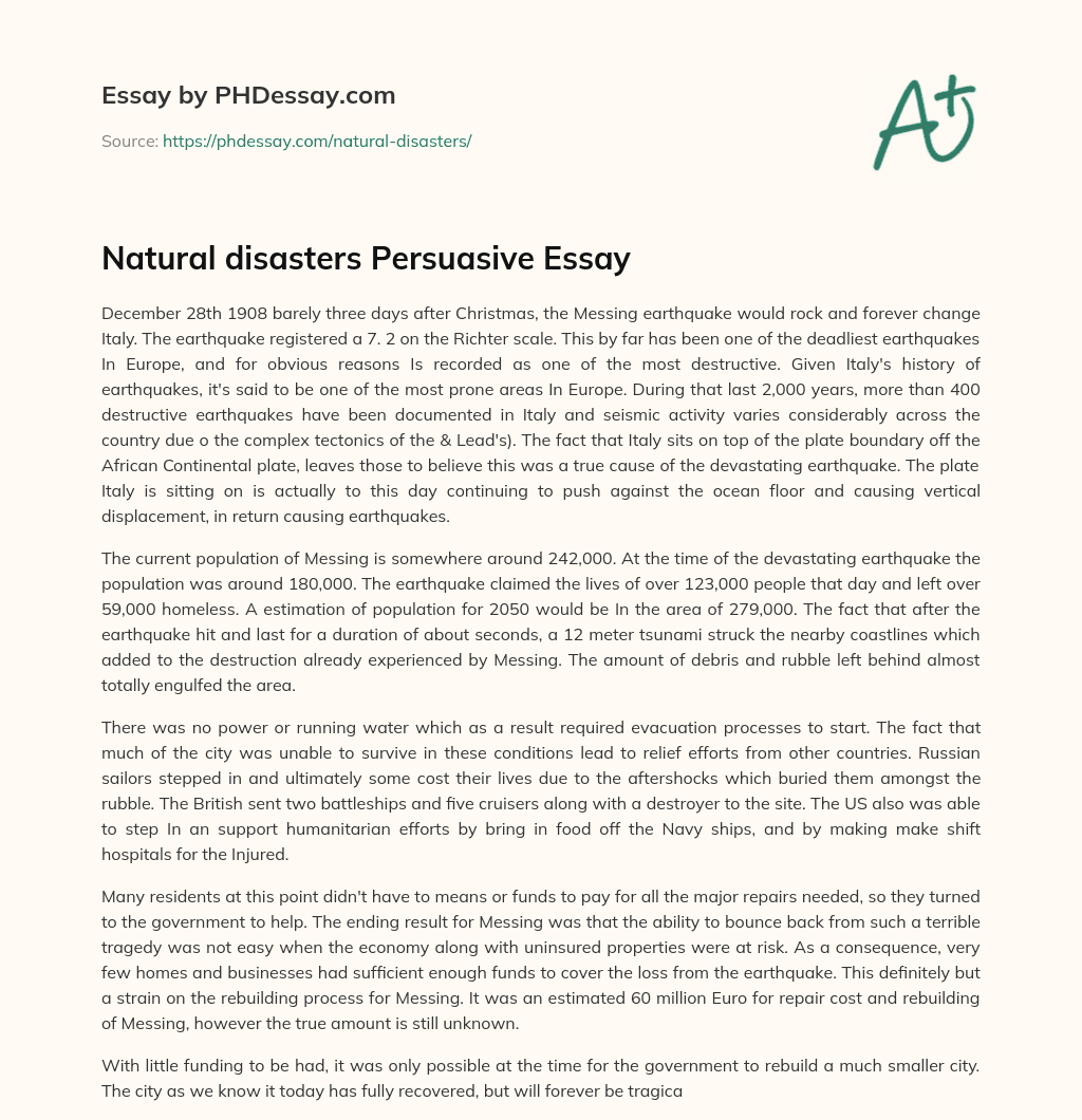 Natural disasters Persuasive Essay essay