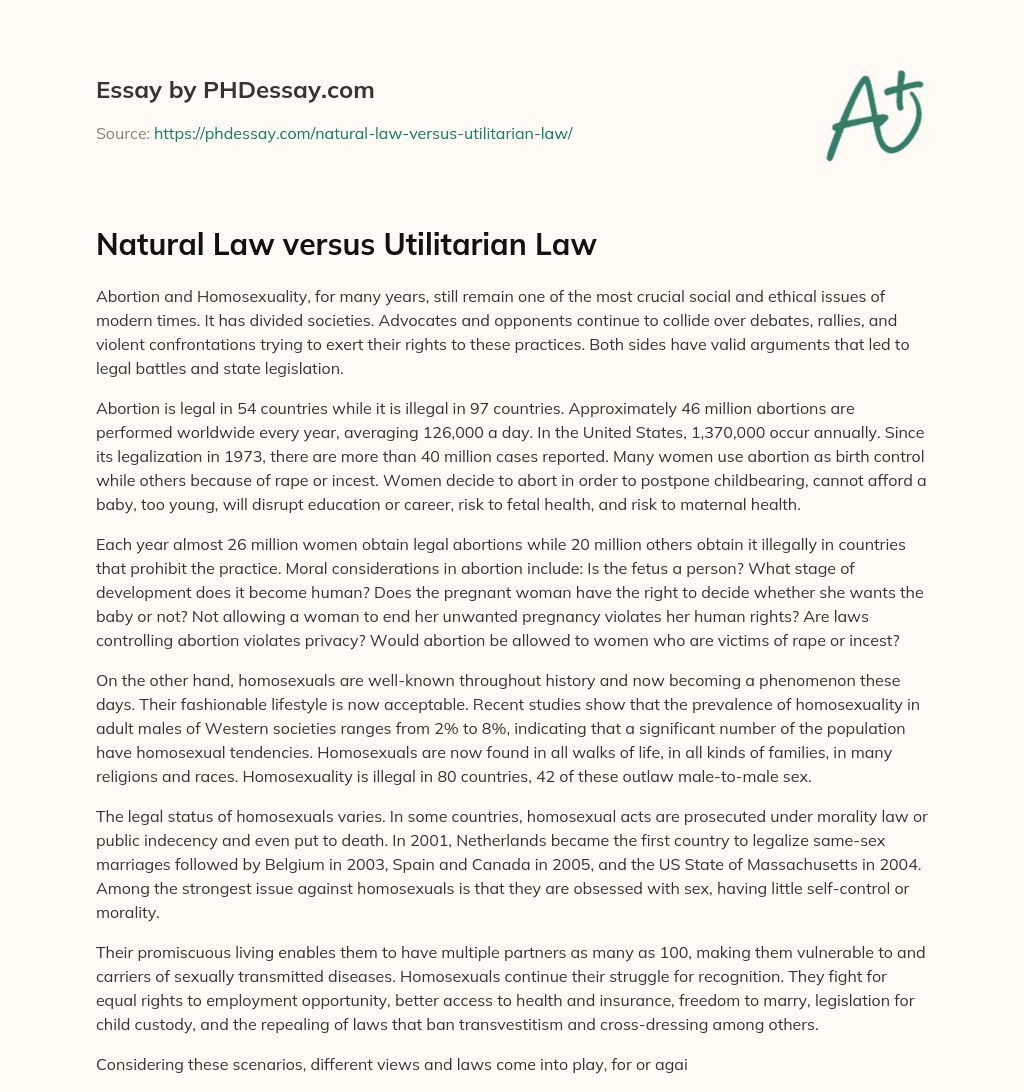 Natural Law versus Utilitarian Law essay