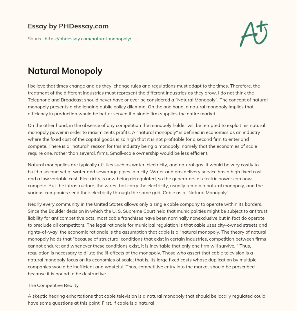 Natural Monopoly essay