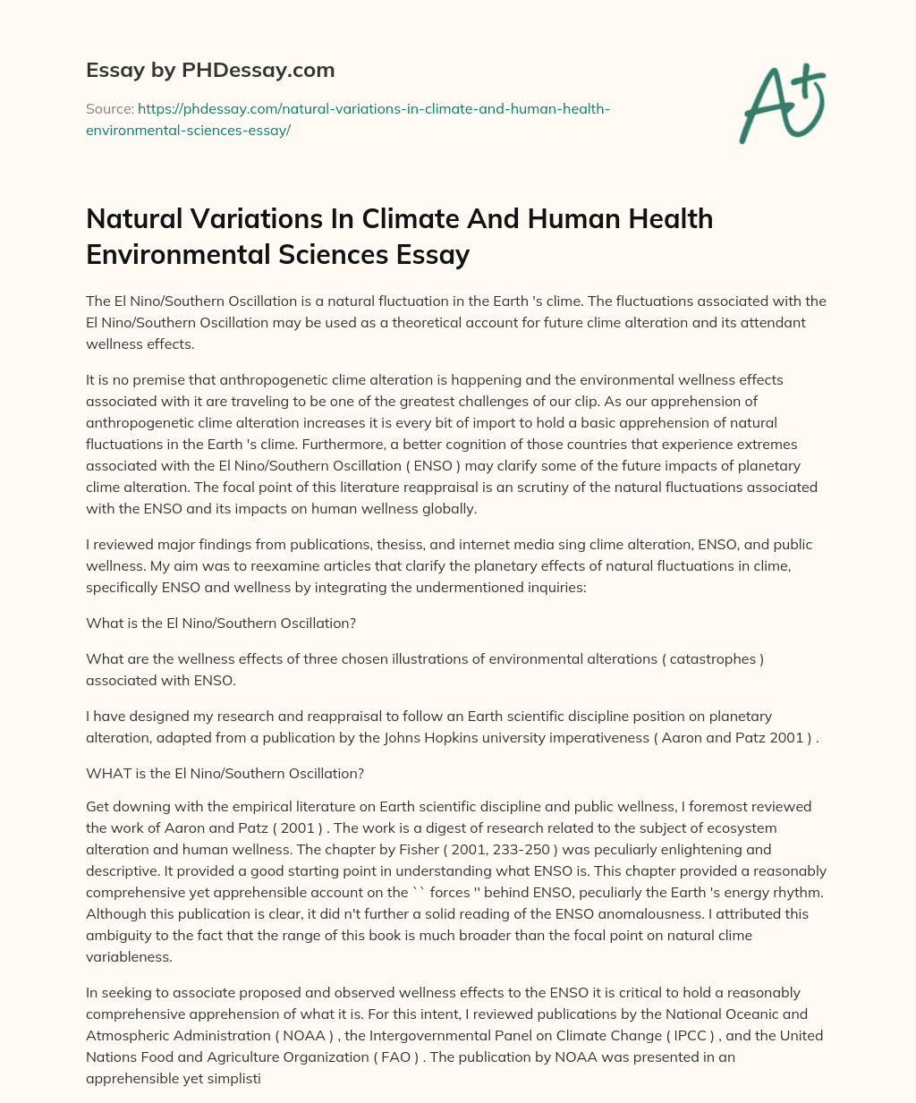 Natural Variations In Climate And Human Health Environmental Sciences Essay essay