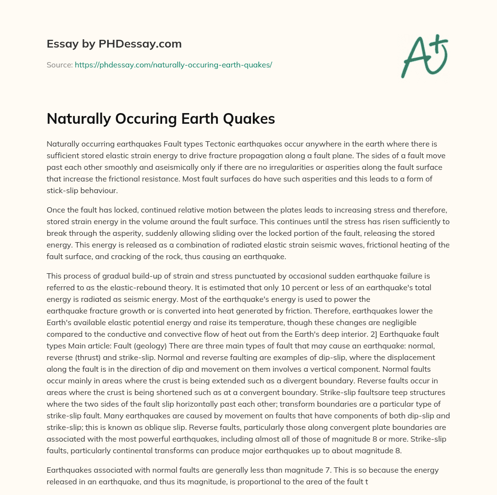 Naturally Occuring Earth Quakes essay
