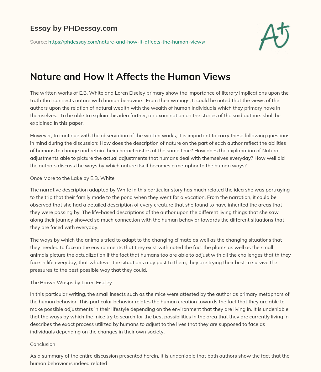 Nature and How It Affects the Human Views essay