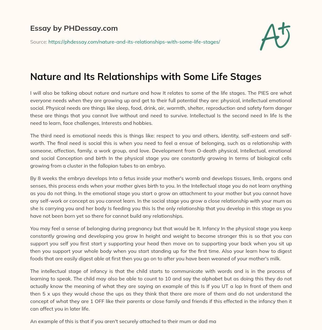 Nature and Its Relationships with Some Life Stages essay