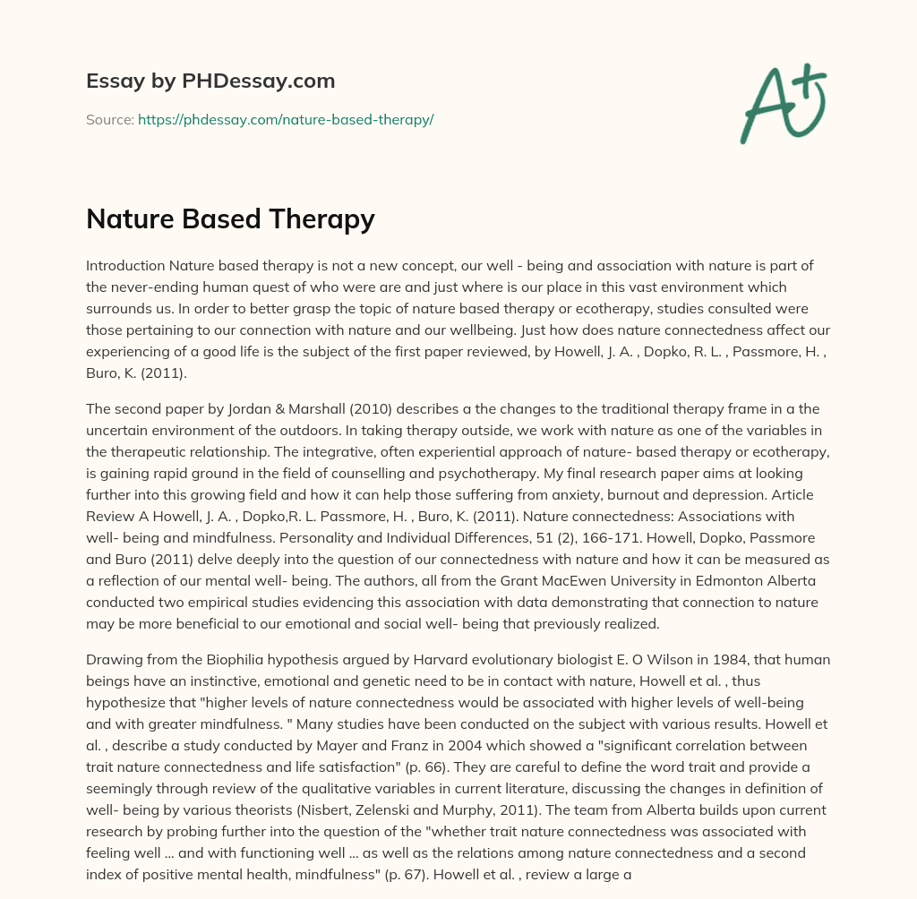 Nature Based Therapy essay
