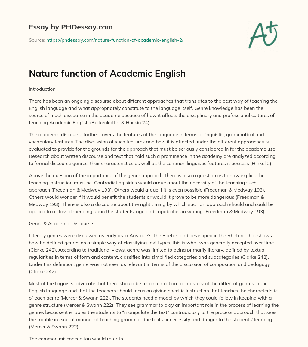 Nature function of Academic English essay