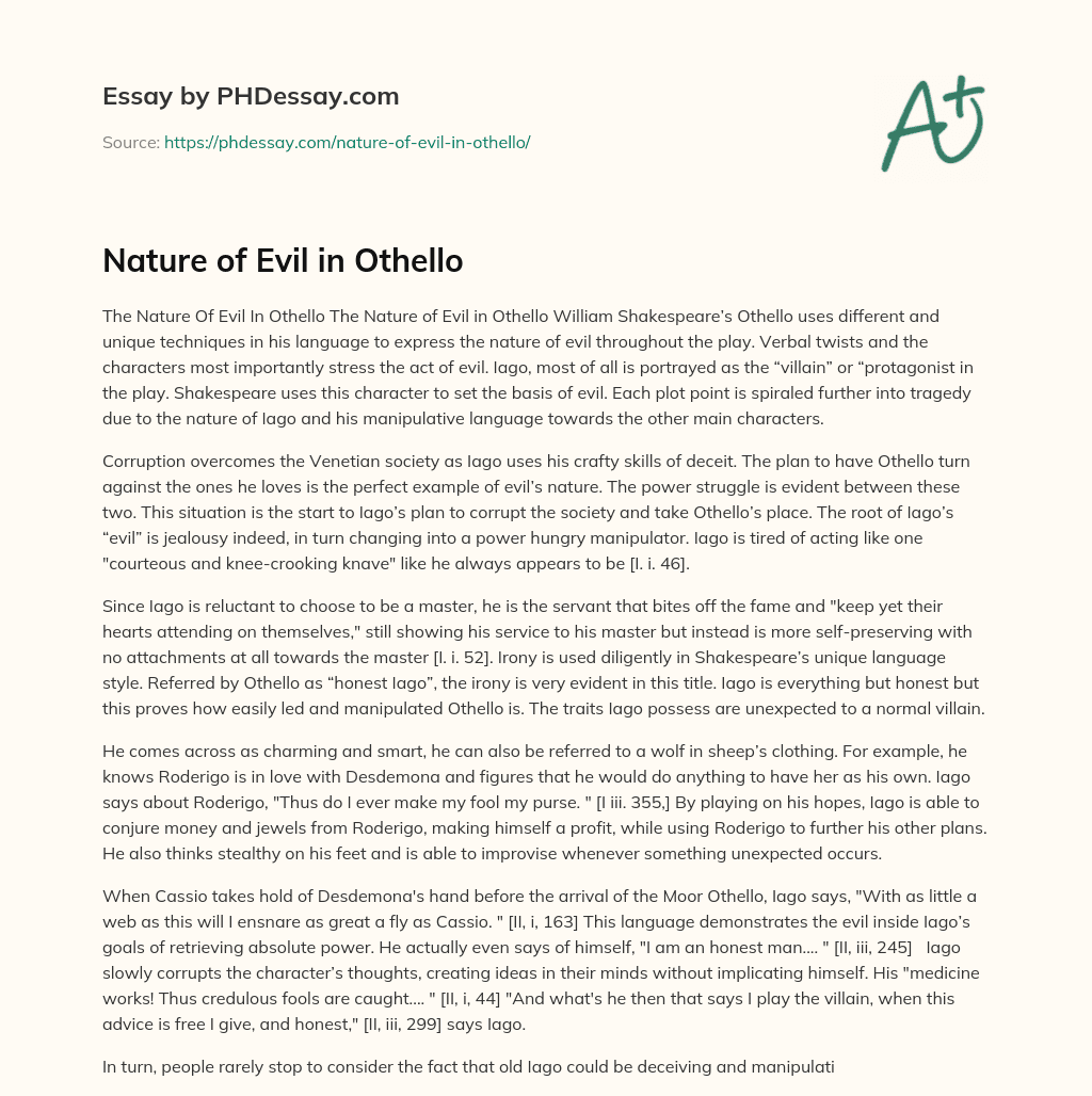 Nature of Evil in Othello essay