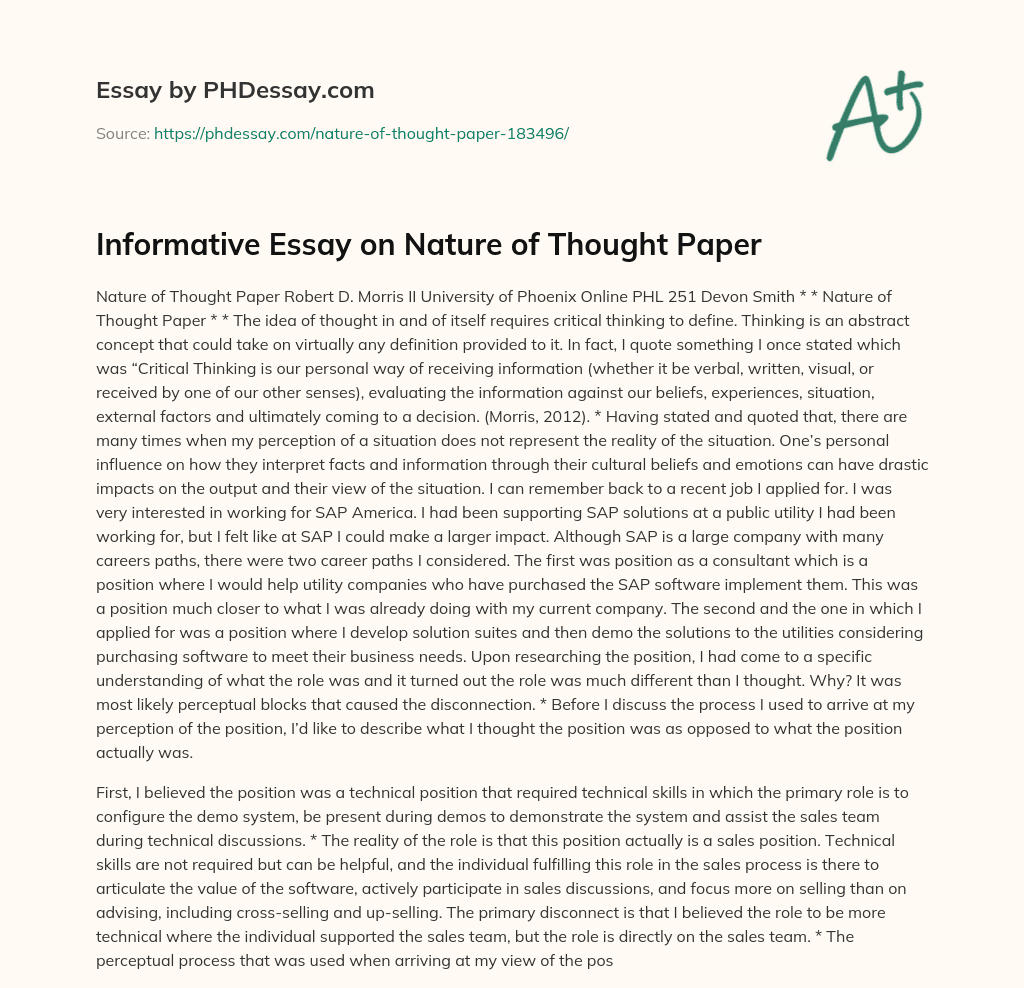 Informative Essay on Nature of Thought Paper essay