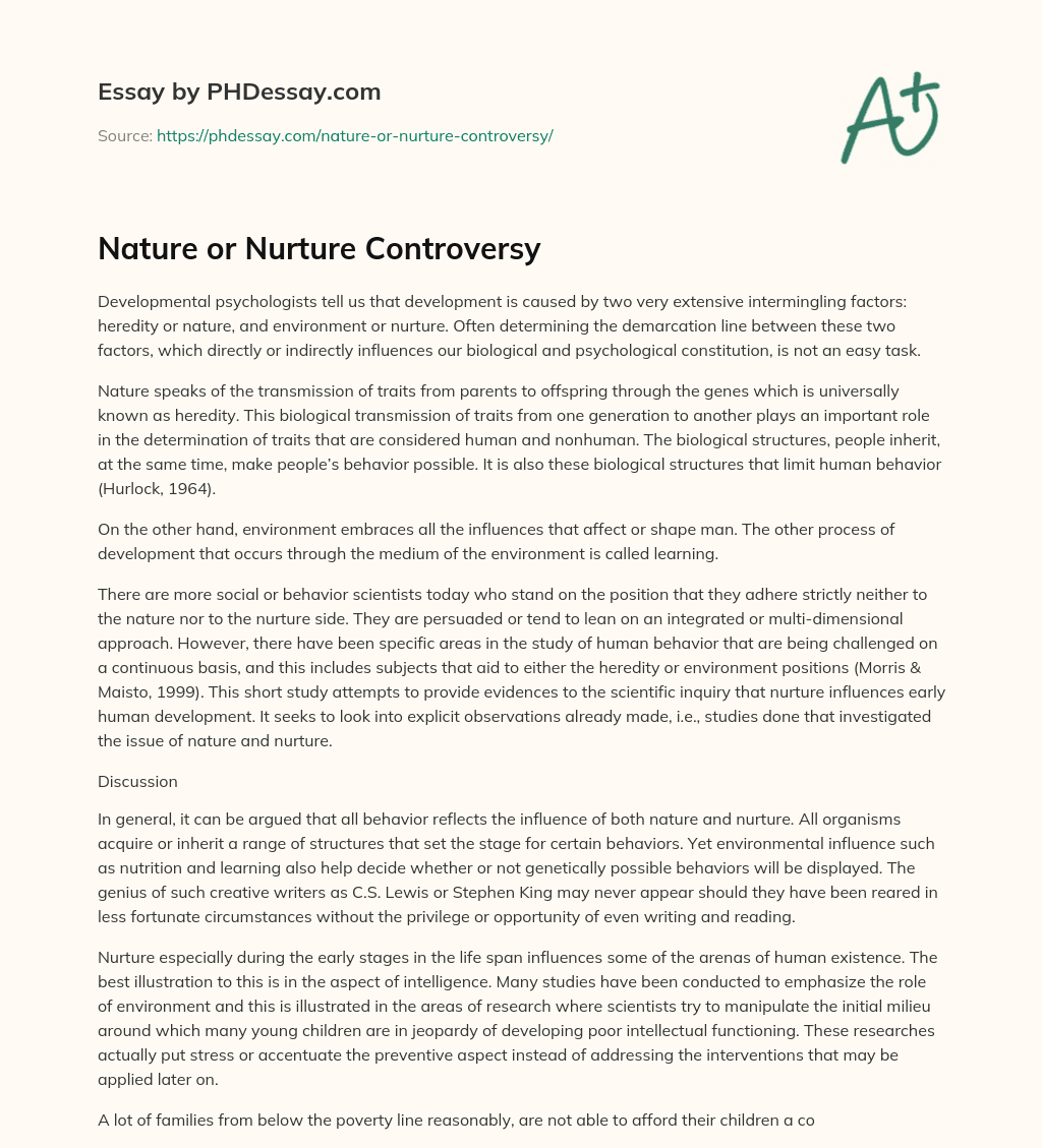 Nature or Nurture Controversy essay