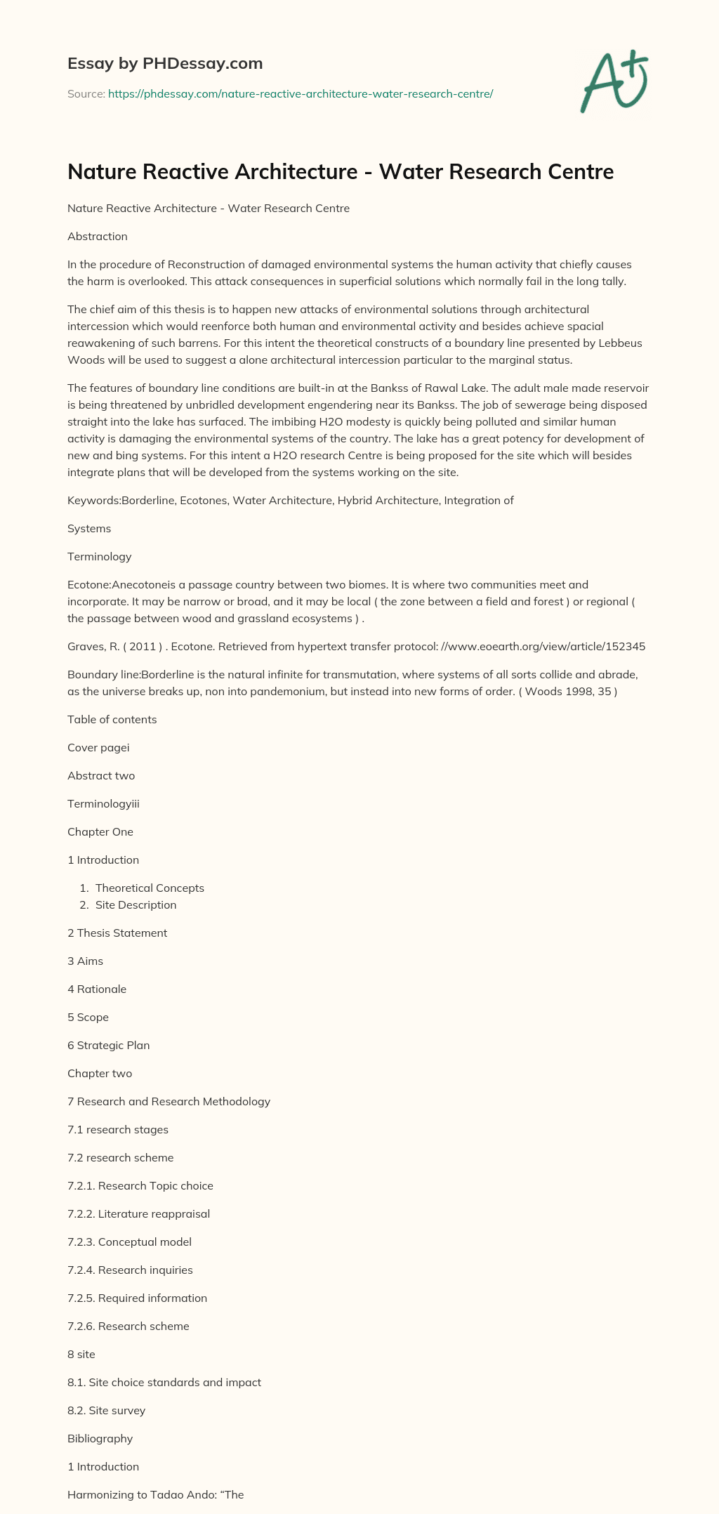 Nature Reactive Architecture – Water Research Centre essay