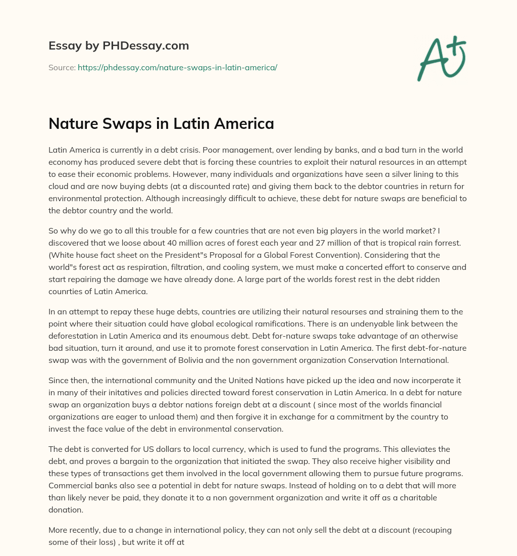 Nature Swaps in Latin America essay