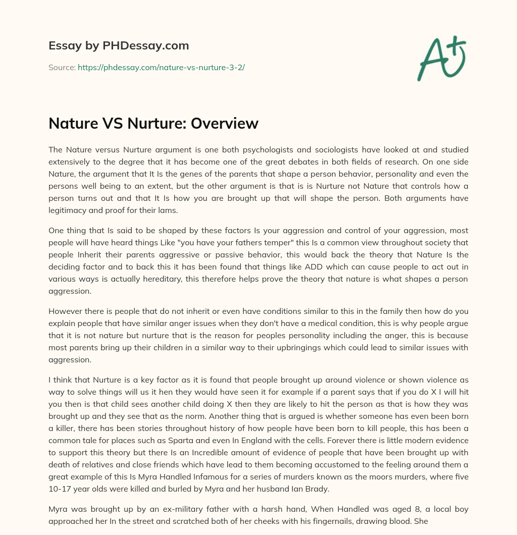 Nature VS Nurture: Overview essay