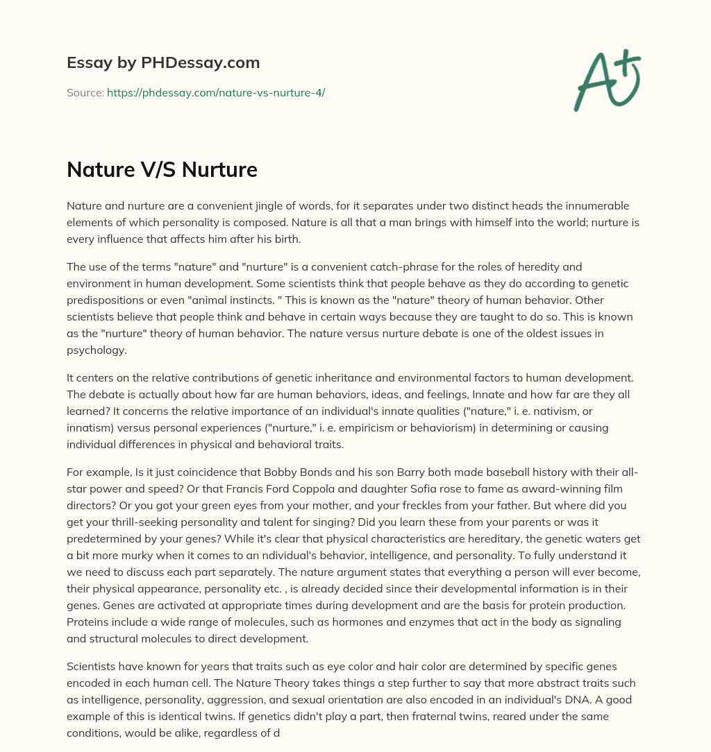 Nature V/S Nurture essay
