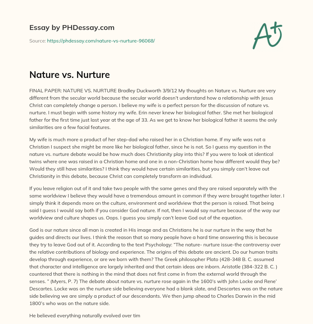 Nature vs. Nurture essay
