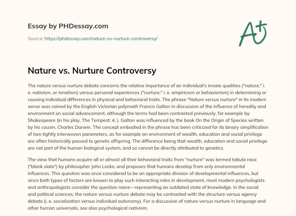 sample of nature vs nurture essay