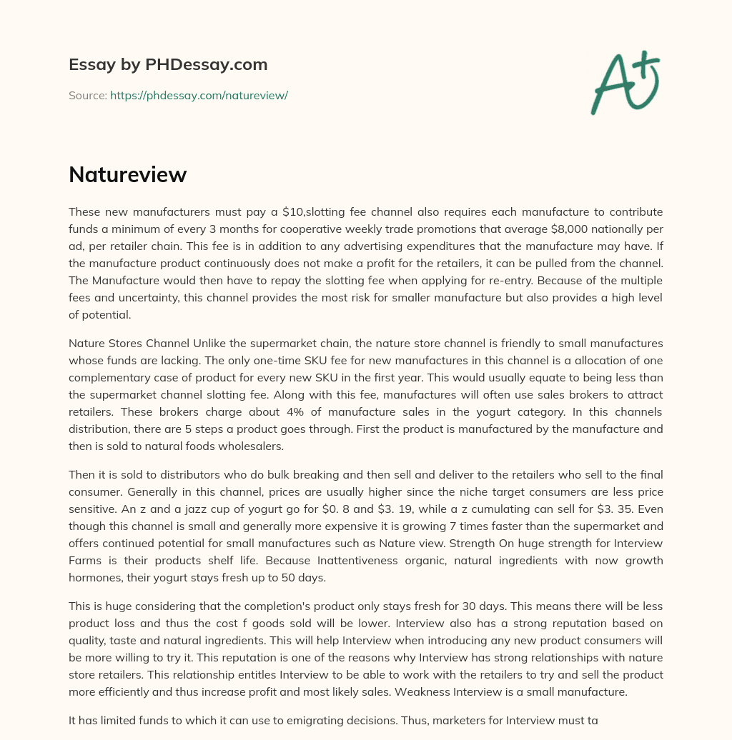 Fees and Risks in Supermarket and Nature Store Channels essay