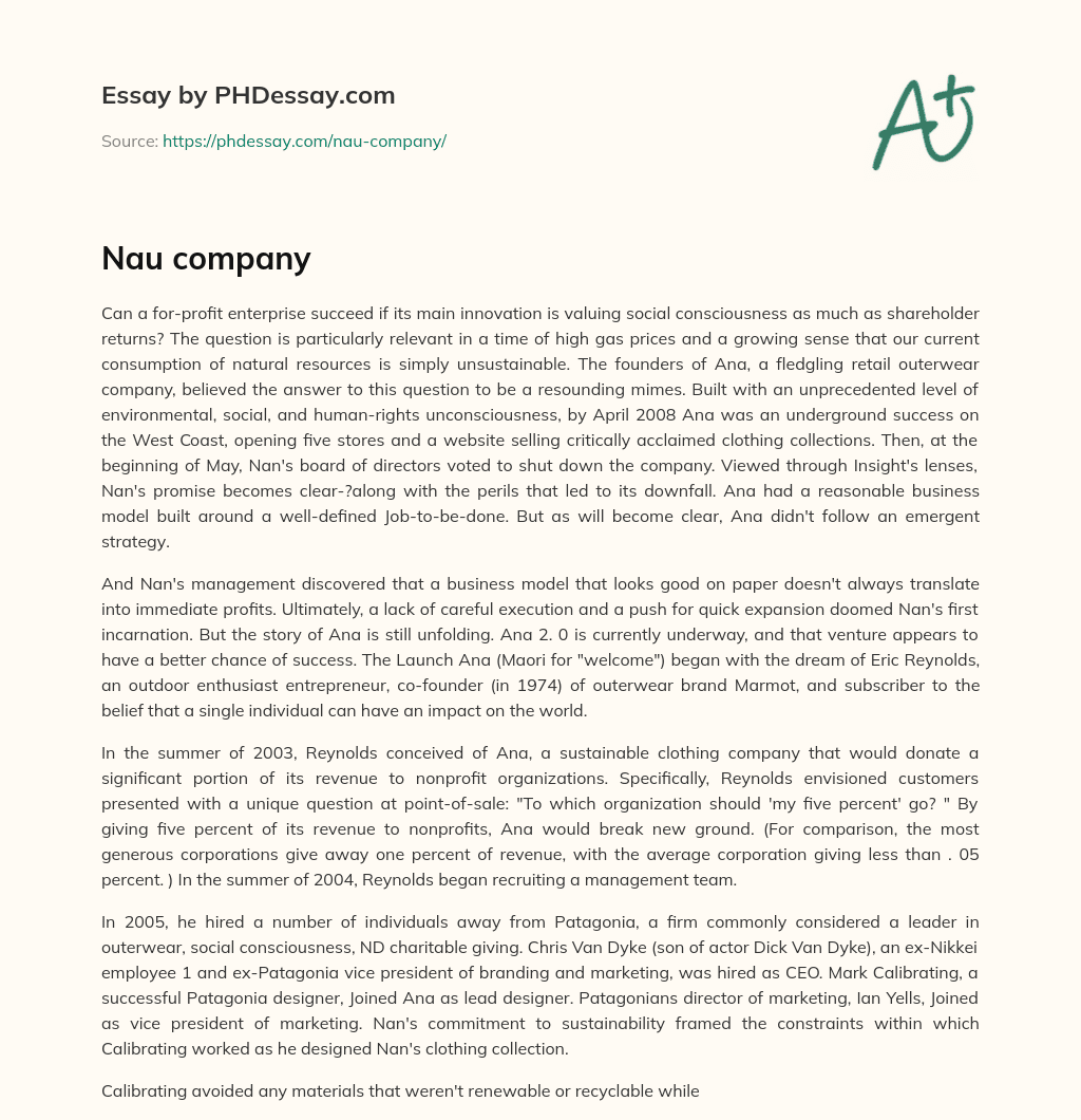 A For-Profit Enterprise with a Social Consciousness Mission Fails Due to Lack of Careful Execution and Quick Expansion essay