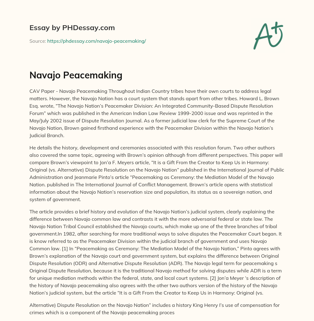 Navajo Peacemaking essay