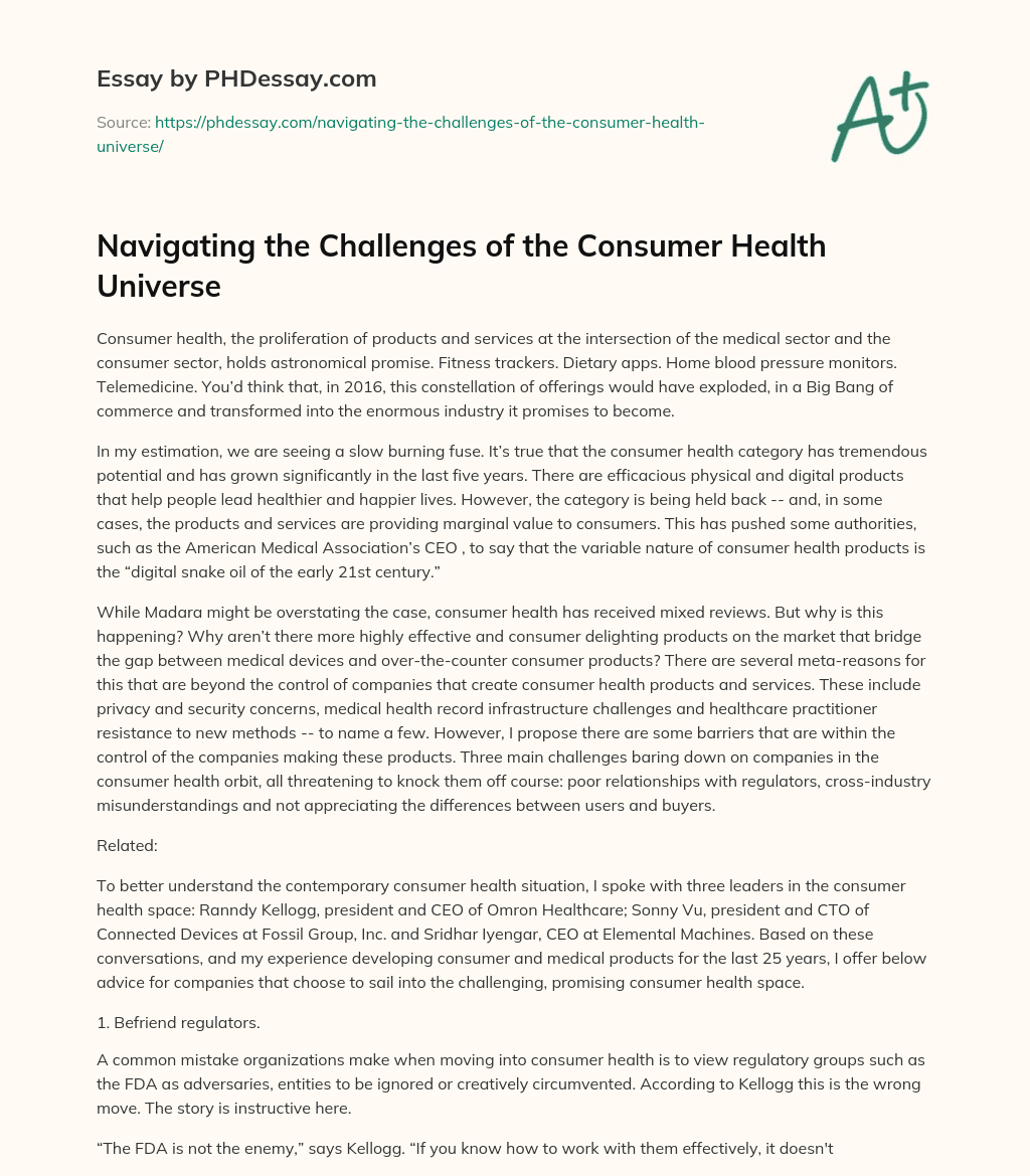 Navigating the Challenges of the Consumer Health Universe essay
