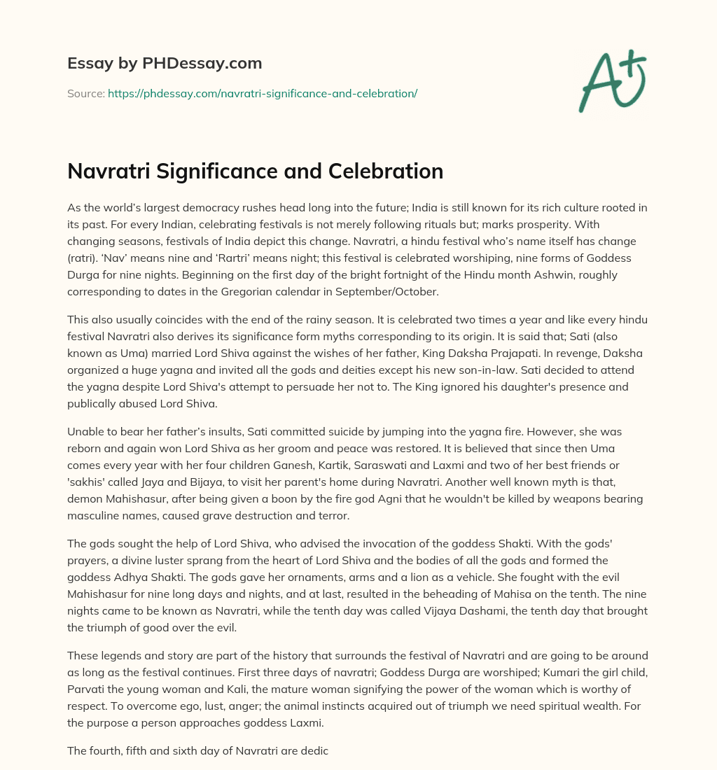 Navratri Significance and Celebration essay