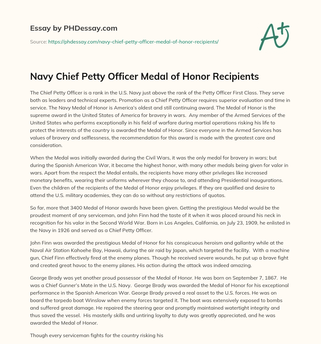 Navy Chief Petty Officer Medal of Honor Recipients essay