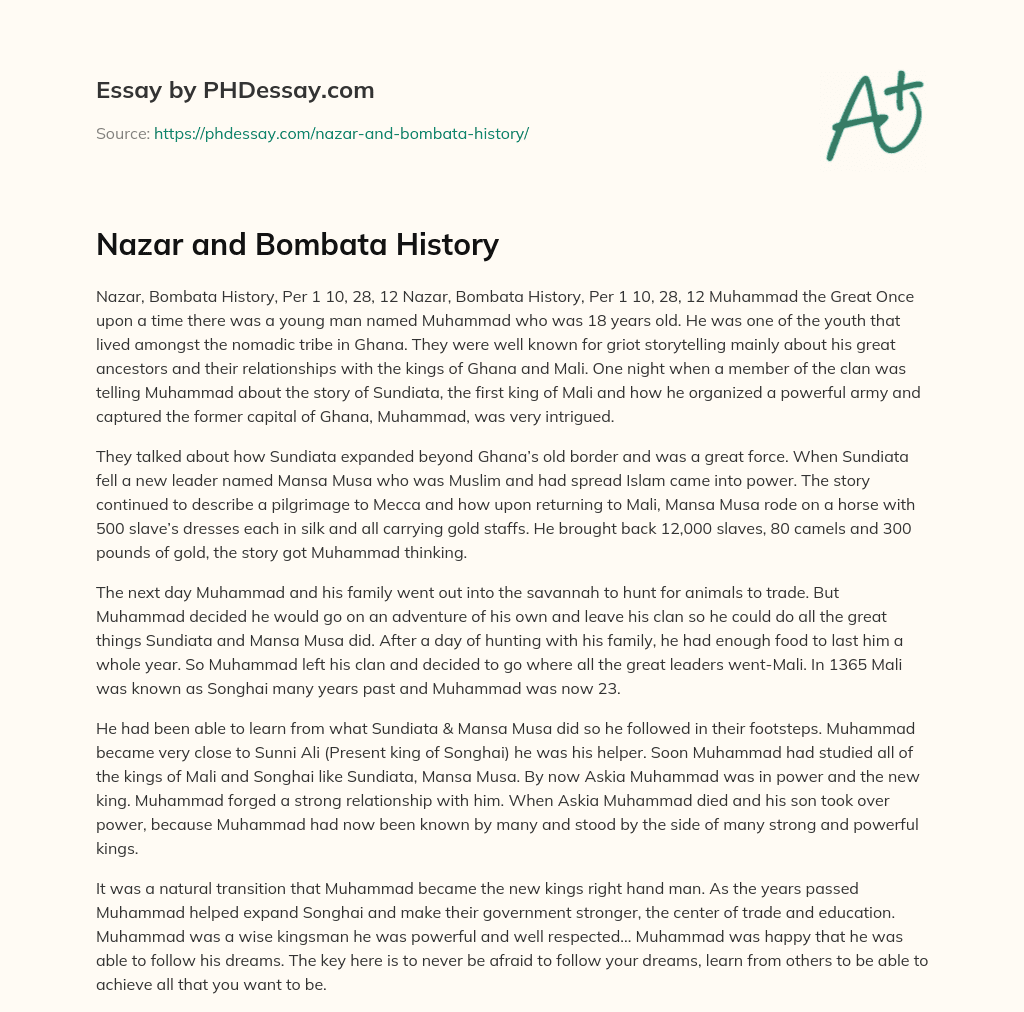 Nazar and Bombata History essay