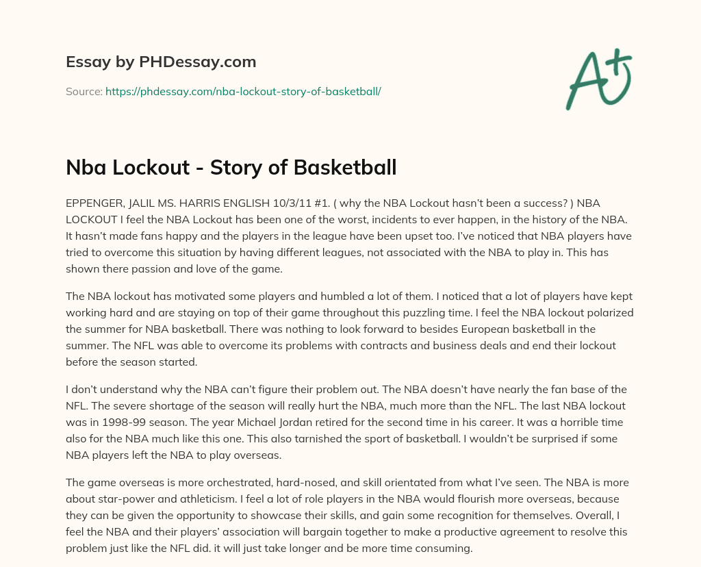 Nba Lockout Story of Basketball (400 Words)