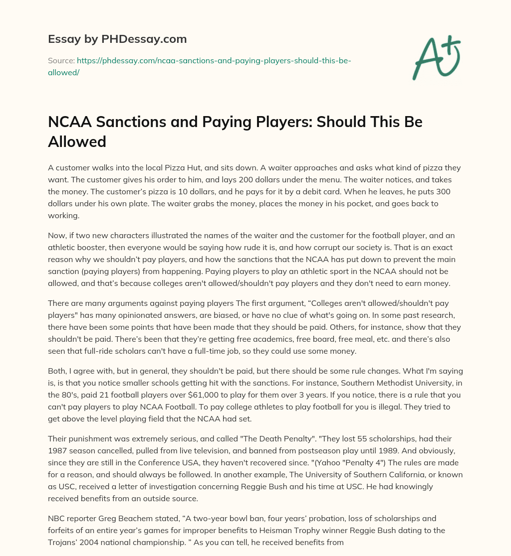 NCAA Sanctions and Paying Players: Should This Be Allowed essay