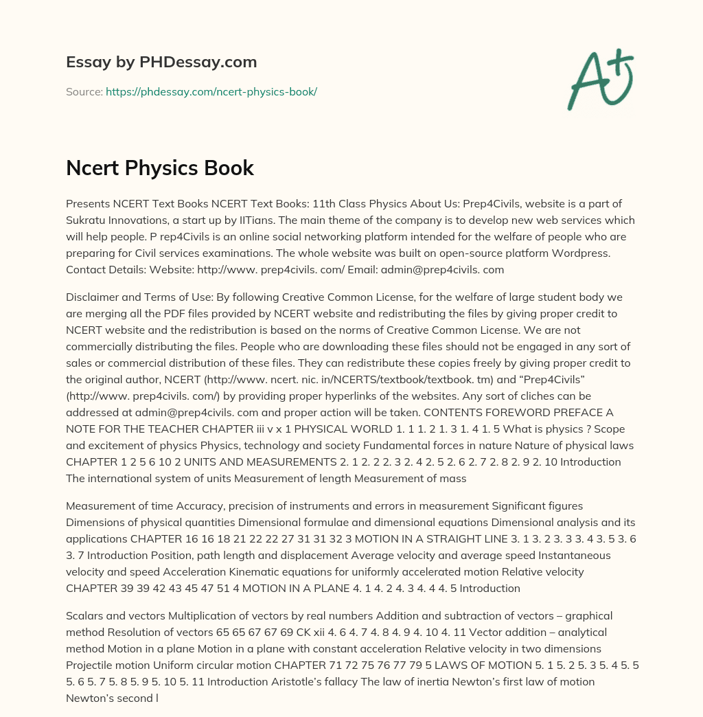Ncert Physics Book essay
