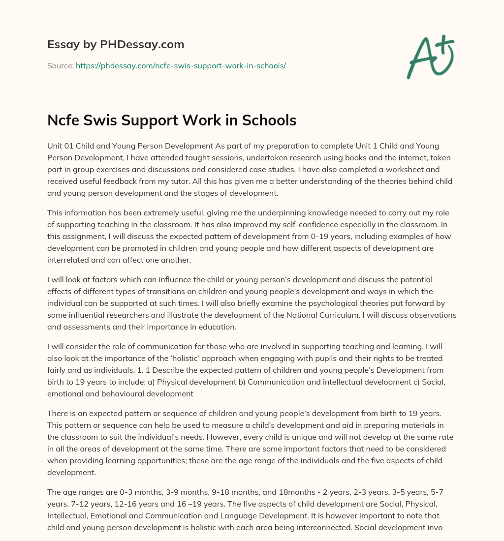Ncfe Swis Support Work in Schools essay
