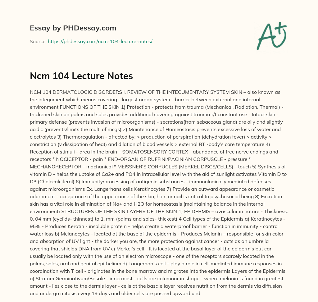 Ncm 104 Lecture Notes essay