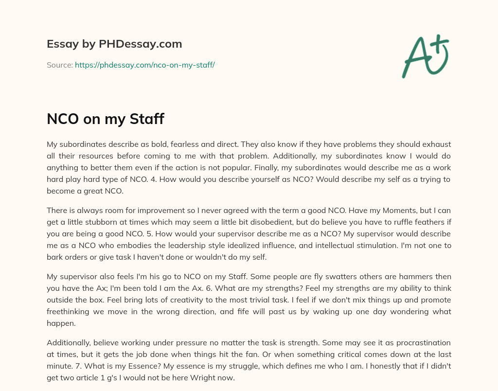 NCO on my Staff essay