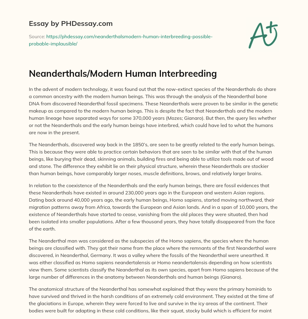 Neanderthals/Modern Human Interbreeding essay
