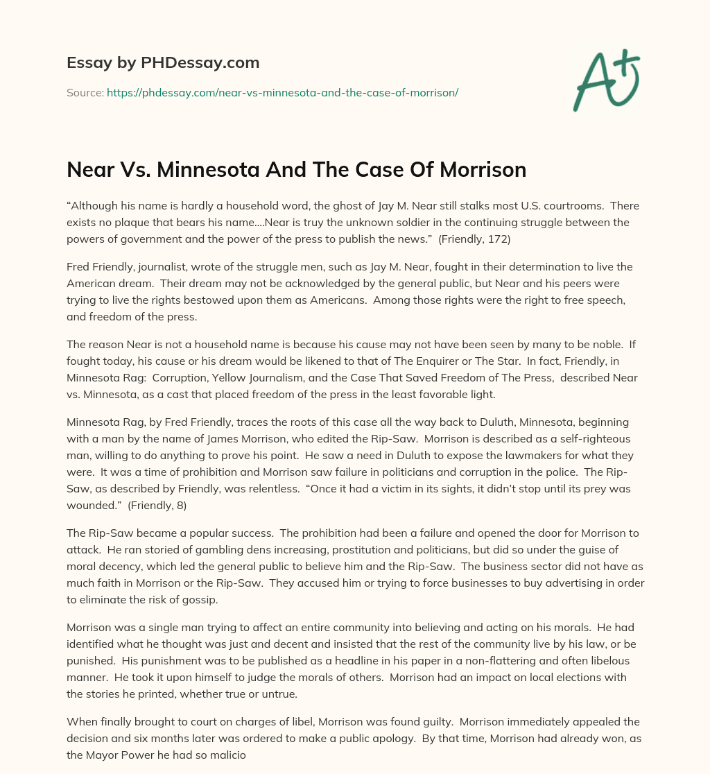 Near Vs. Minnesota And The Case Of Morrison essay