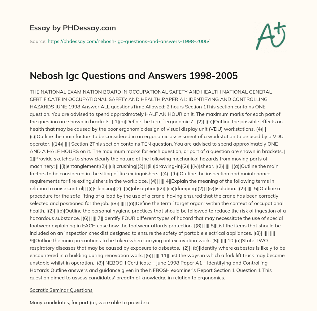 Nebosh Igc Questions and Answers 1998-2005 essay