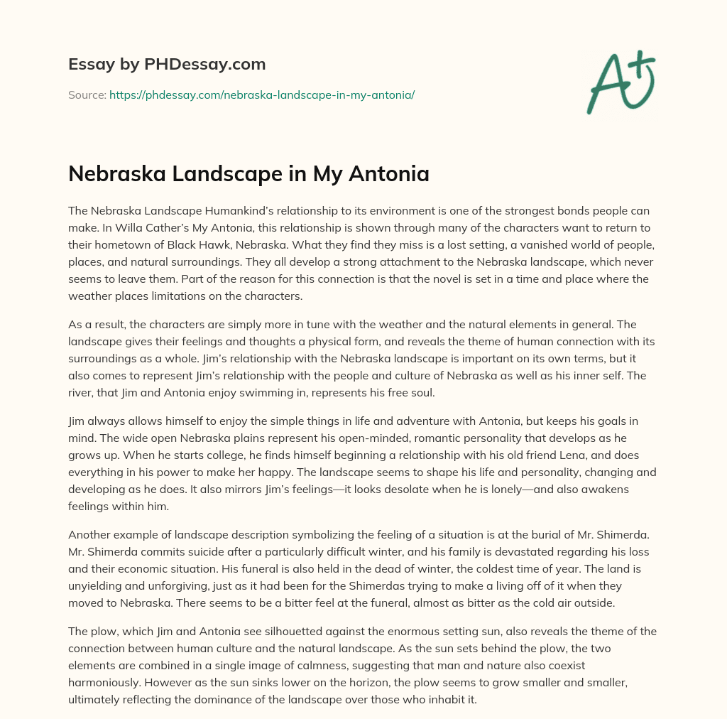 Nebraska Landscape in My Antonia essay